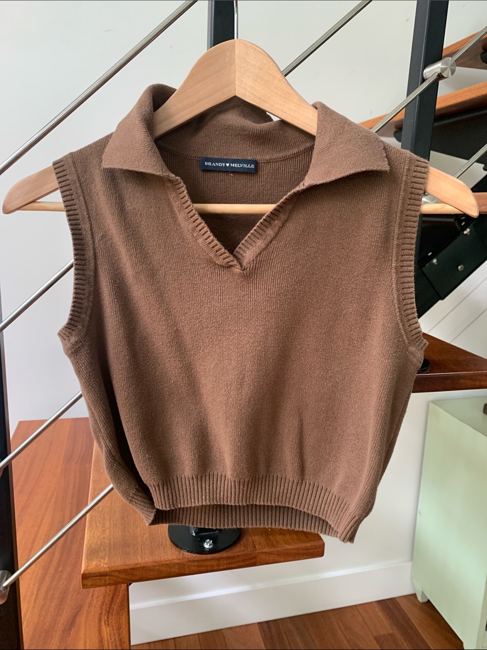Brandy Melville Chocolate Brown Collared Knit Vest